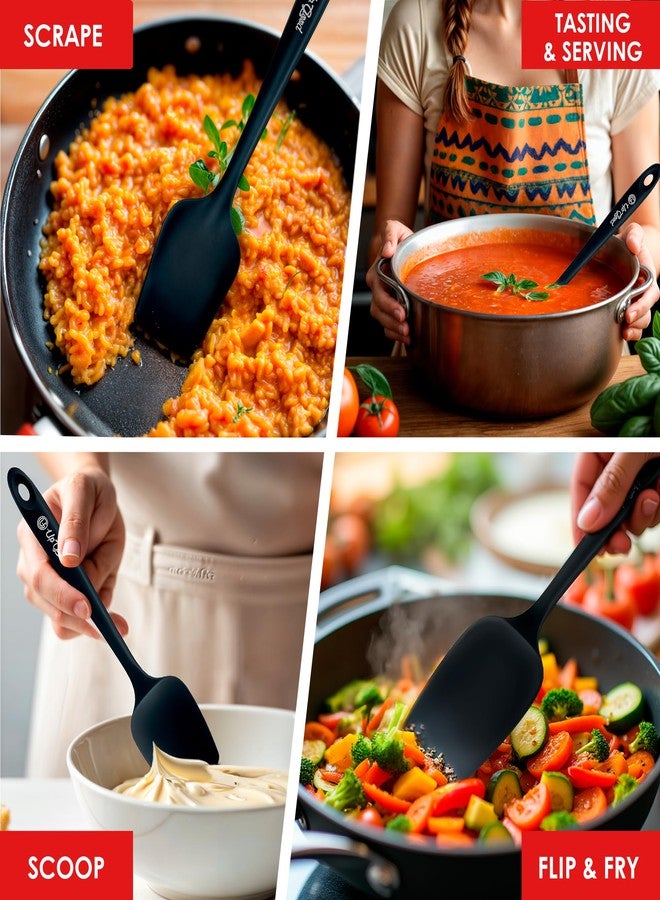 UpGood Silicone Spoon Spatula - 600ºF Heat-Resistant Non-Stick Rubber Spoonula | Use as Silicone Kitchen Scraper Utensil - Baking and Cooking Strong Stainless Steel Core | UpGood Kitchen Utensils, (Black) - Image 4